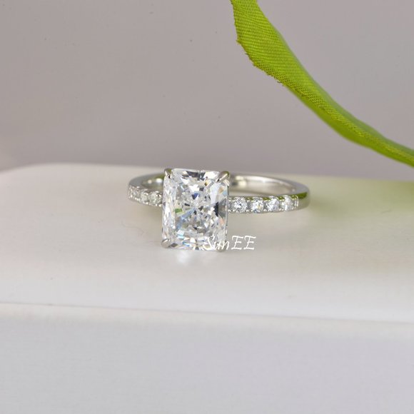NEW RADIANT DIAMOND CUT WEDDING RINGS ENGAGEMENT RING SET - Picture 7 of 11